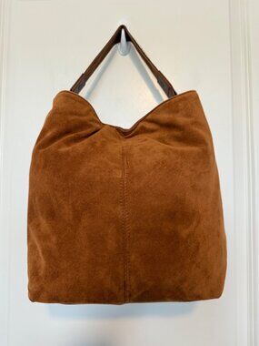 Carlos By Carlos Santana Brown Faux Suede Hobo Bag Boho Stitched Pattern Handle